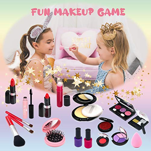 Senrokes Fake Makeup Kids Cosmetic Toy Girls Pretend Makeup Kit for Kids with Cosmetic Bag Not Real Toy Beauty Set Birthday Gift for 3 4 5 6 Year Old Girls Fit Role Play Game, Princess Dress Up.
