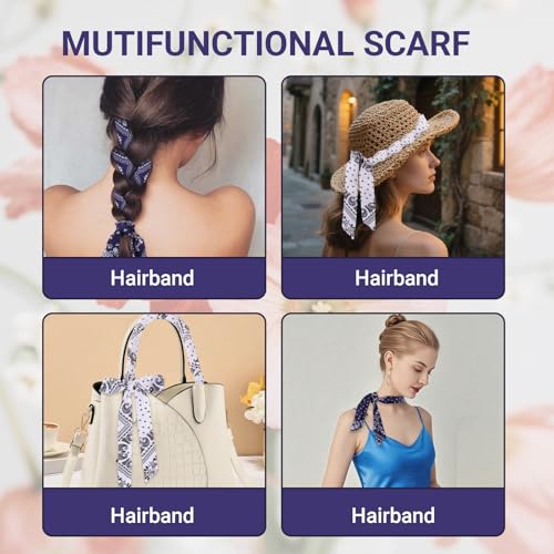 CAVETEE Satin Head Scarf for Women, Fashion Scarves - Long Neckerchief for Women Bag Hair Accessories3