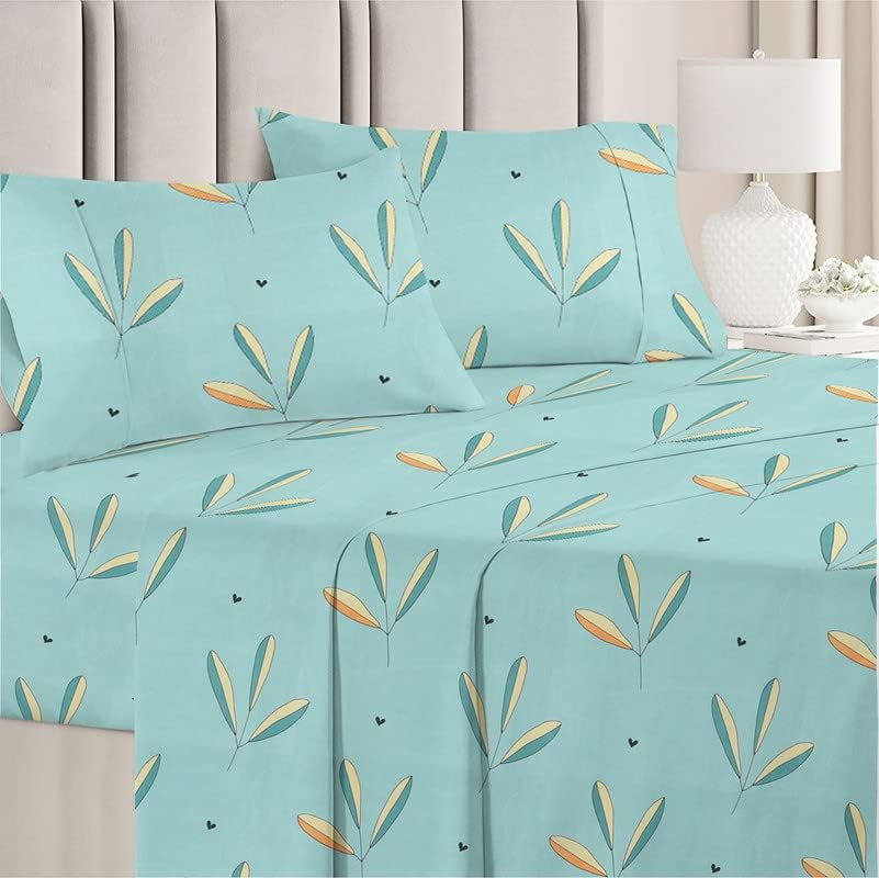 Image of BSB Home 120 TC Double Printed Bedsheet with 2 Pillow Covers | 110 GSM Soft Brushed Microfiber - Breathable & Wrinkle Free - (86 X 88 Inch, Green & Orange)