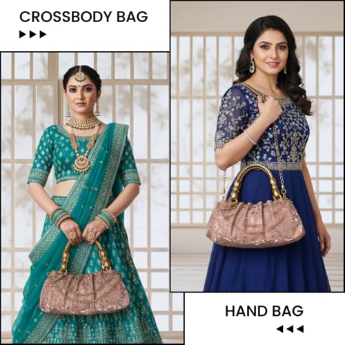 Image of SLARA Bridal Clutch Purse for Women, Elegant Evening Bag with Gold Handle and Chain Strap, Perfect for Weddings & Parties