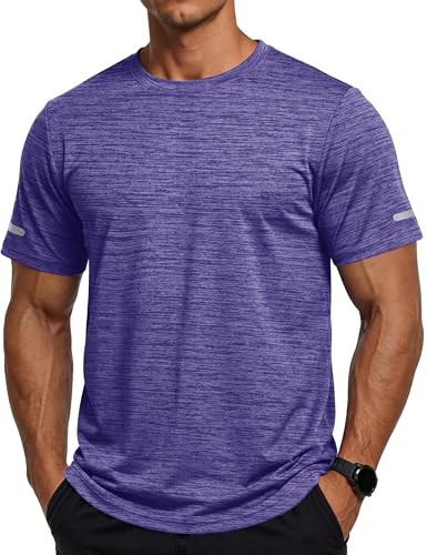MAGCOMSEN Mens Workout Short Sleeve Shirts Quick Dry Athletic Gym Running Crewneck T-Shirt Purple L