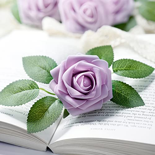 Mocoosy 50Pcs Rose Artificial Flowers, Real Looking Lilac Fake Roses For Decorations, Pale Purple Foam Rose Bulk With Stems For Diy Wedding Bouquets Floral Arrangements Bridal Shower Party Home Decor #TOP2