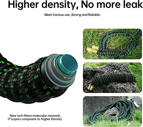 Garden Hose Expandable 50 ft, Water Hose With 10 Function Spray Nozzle, Heavy Duty Flexible Hose,3/4\" Solid Brass Connectors,Lightweight No-Kink Flexible Water Hose(Green)