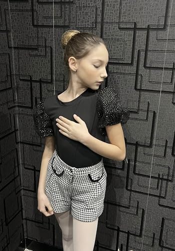 Image of Arshiner Girls Shirts Mesh Puff Short Sleeves Blouse Crewneck Cute Print Summer Kids Tee Tops