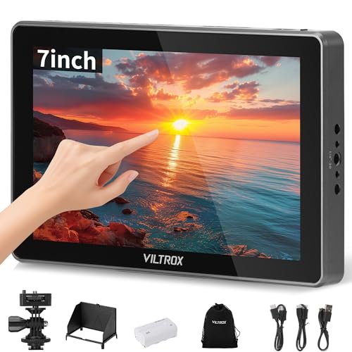 VILTROX 7\'\' Camera Field Monitor 7 inch Touchscreen Camera Monitor, Full HD 1920x1080 Video Monitoring, 3D Lut, RGB Parade with Sunshade Hood and Battery for Sony Canon Nikon (DC-L1)