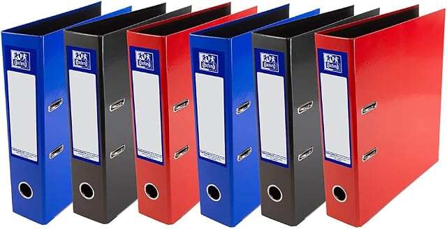Oxford, A4 Lever Arch Files, Red / Black / Blue, 6 Folders.
