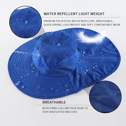 Image of Home Prefer Outdoor UPF50+ Sun Hat Wide Brim Mesh Fishing Hat with Neck Flap