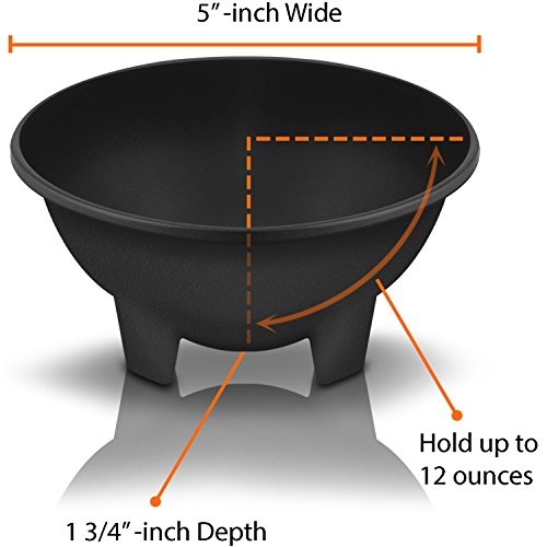 KSEV Salsa Bowls, Plastic Mexican Molcajete Chips Guacamole, Serving Dish, Sauce Cup, Side dish, Snack, Chips, Dip, Nuts or Candy. Great to use at any event. (Black - 6 Pack)