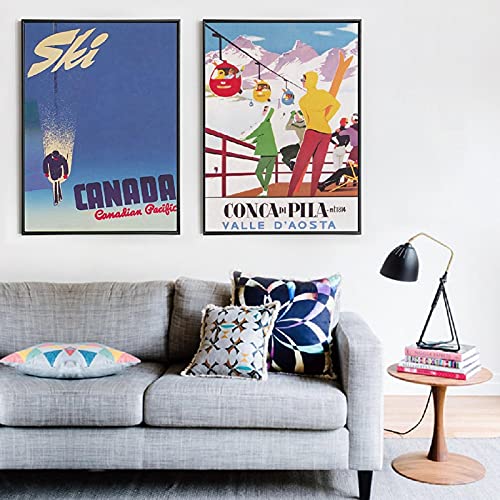 Toile de ski haut de gamme impression rétro Canada Suisse art mural 50x70