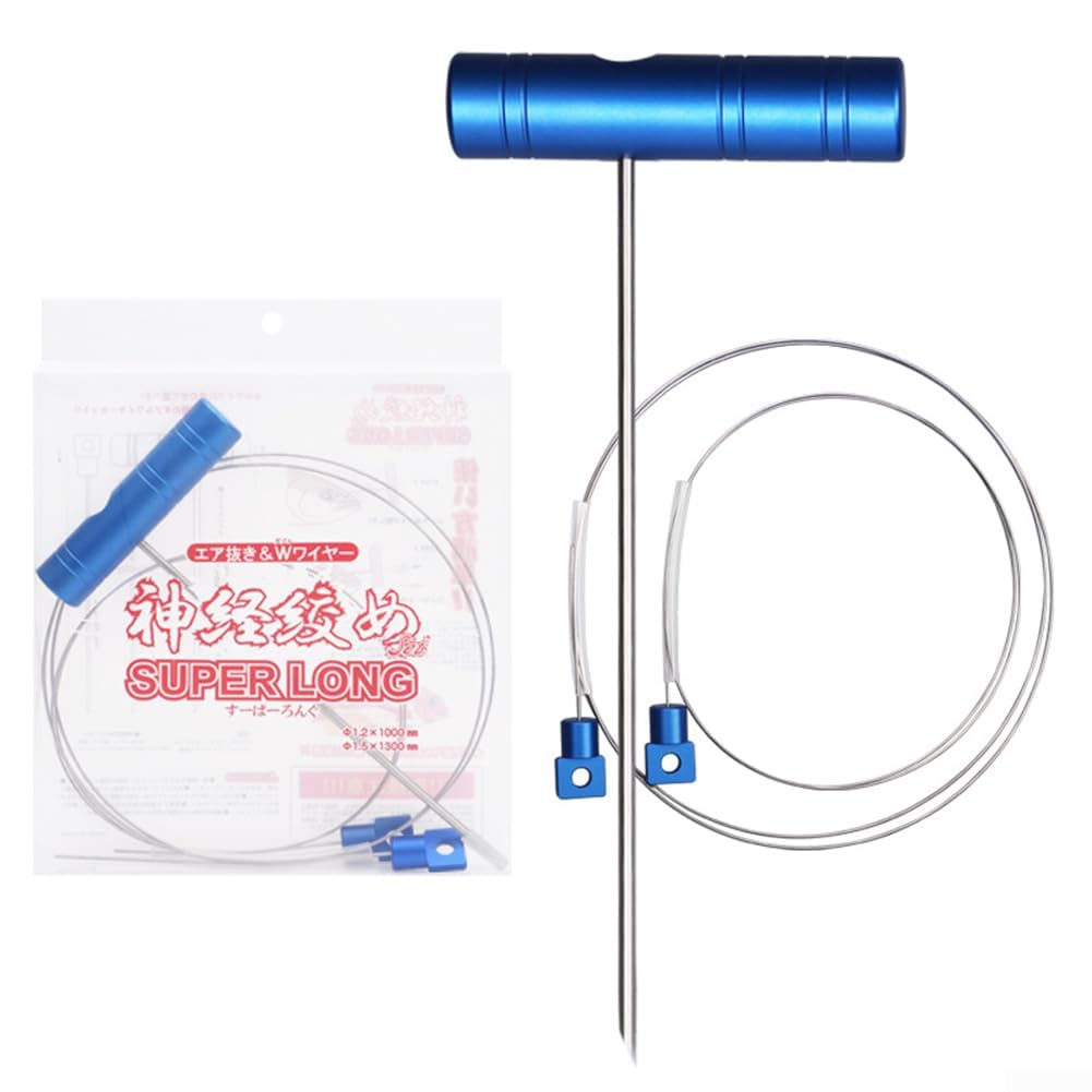 Ikejime - Kit con fili in acciaio inox, 1000 mm e 1300 mm, super lungo, per pesca in mare, tonno e sgombro, con manico in PVC per mantenere la freschezza della carne (blu)