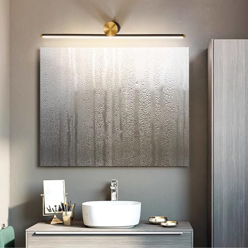 Espejo Baño LED Interior Apliques de Pared Impermeable Lámpara de Pared Oro Decorativo Moderna Iluminación de Pared Larga Alluminio para Salones Dormitorios Cocinas (Negro-Luz Cálida,60cm)