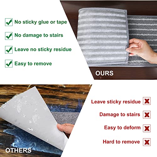 Beqhause Stair Treads Non-Slip Stair Treads For Wooden Steps Machine Washable Edging Stair Rugs For Kids And Dogs 28Inx9In Soft Polyester Stair Runner 15Pcs,Grey #TOP4