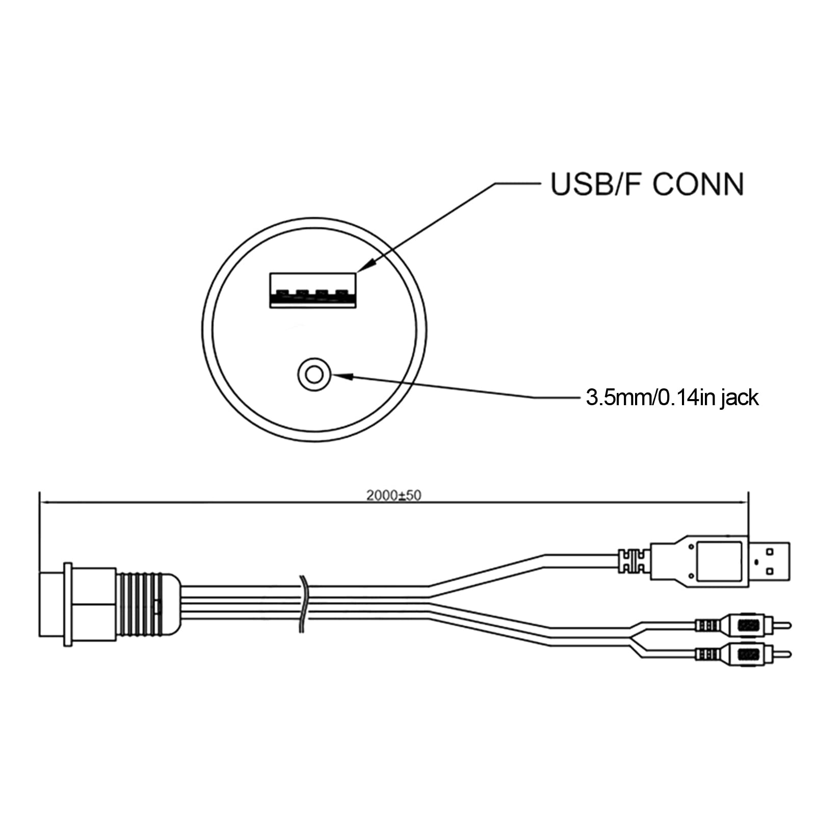 Zestaw przedłużaczy USB 3.0 do montażu podtynkowego, wtyk męski na żeński, 2 wtyki na 3,5 mm żeński, wodoodporny, odporny na promieniowanie UV, do samochodu, motocykla, łodzi,