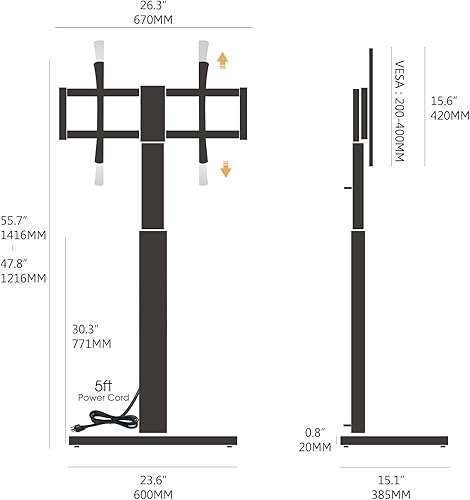 Miniatura 27 de FITUEYES Soporte de TV de suelo para dormitorio, sala de estar, soporte de TV de esquina alto para televisores de 32, 37, 43, 50, 55, 60, 65, 70