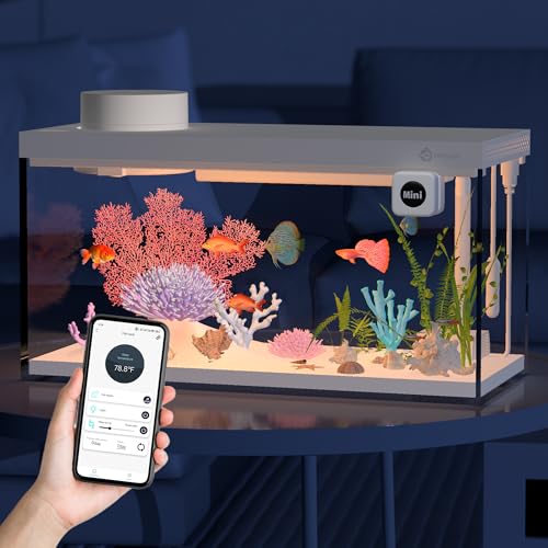 Smart Fish Tank Aquarium Kit with APP Control and Auto Feeder - 1.5 Gal Fish Tank Multi-Layer Filtration System Silent Pump & UHD Glass - 16 Million DIY Colors Includes Mini Magnetic Scrubber Scraper