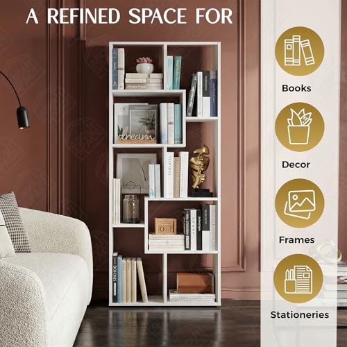 Image of ABOUT SPACE Book Shelf for Home - 8 Shelves, Modern Engineered Wood Book Rack for Study Room, Book Organizer Stand for Library, Bedroom, Living Room, Office (L 60 x B 24 x H 161cm -White)