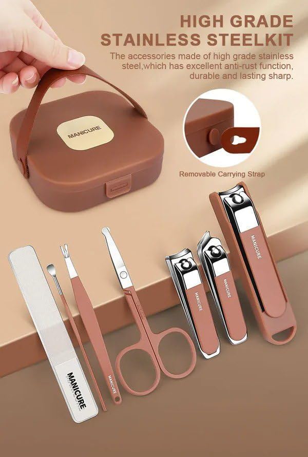 Image of 8-in-1 Manicure Kit - Stainless Steel Nail Clipper Set for Men & Women (8 IN 1) (pink)
