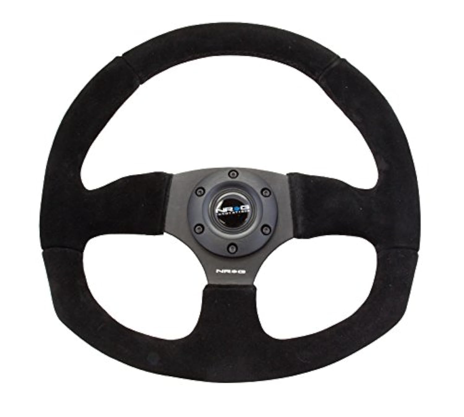 NRG-RST-009S Reinforced Steering Wheel Premium Suede Leather Steering Wheel With/BLACK Stitch/Spoke D-Shape Flat Bottom 320MM / 330 MM