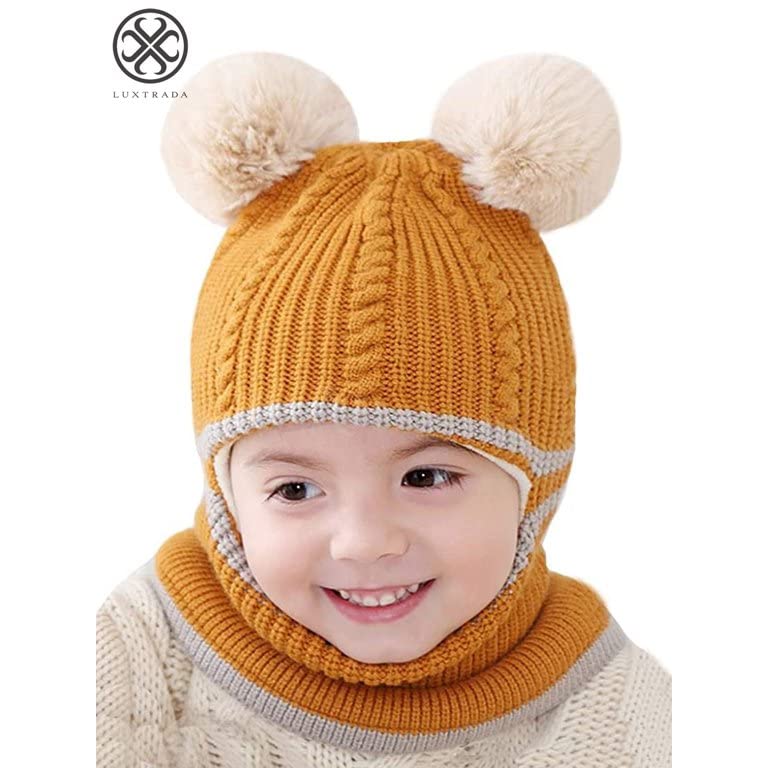 Image of Toddler Winter Hat With Scarf and Earflap Hood - Fleece Lined Monkey Cap for Baby and Kids (6 Months to 7 Years)