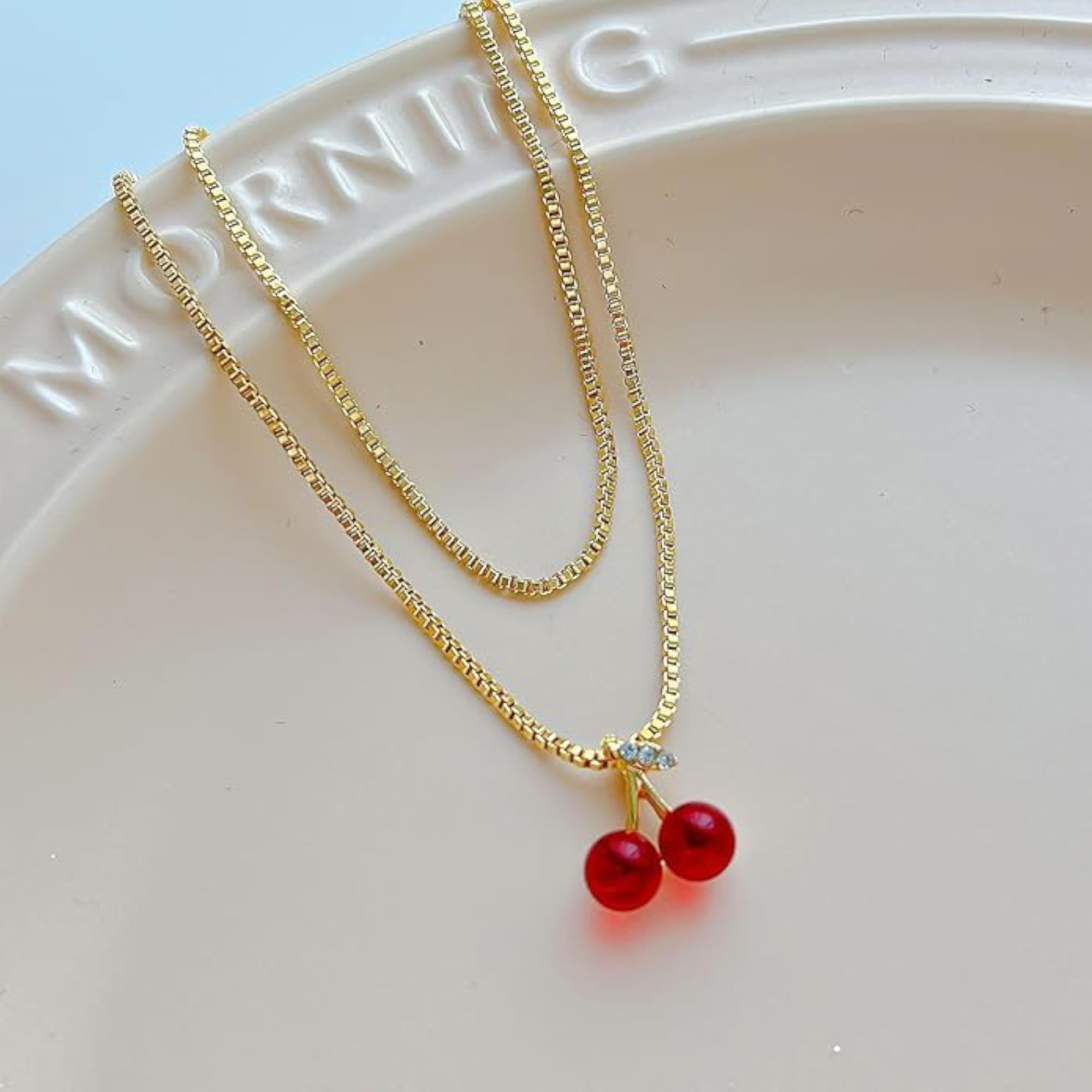 Stylish Korean Red Cherry Pendant Necklace, Cute Gift