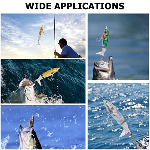 Topwater Bass Fishing Lure, 5Pcs Plopper Fishing Bait Lures, Plopping Minnow With Floating Rotating Tail, Topwater Crankbait Whopper Lures Kit For Freshwater Saltwater Bass Trout Pike Perch (B-3.94In) #TOP5