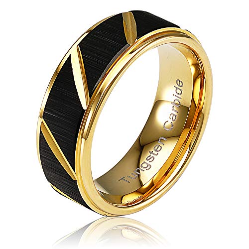 100S JEWELRY Tungsten Rings for Mens Wedding Bands Black Matte Multiple Grooves Size 6-16 (Tungsten, 6.5)