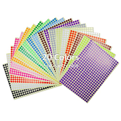 Modixun 16320Pcs 6mm 1/4in Color Coding Dot Stickers, 20 Bright Colors Round Dot Coding Labels, Easy to Peel and Firm Circle Sorting Stickers for Office,Factory, 6mm, 1/4 in