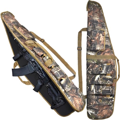 TVDARMO Weiche Gewehrtasche für Schrotflinten und Lange Gewehre mit Mehreren Magazintaschen Verstellbarer Schultergurt 44/48/52 Zoll (Camo 132cm)