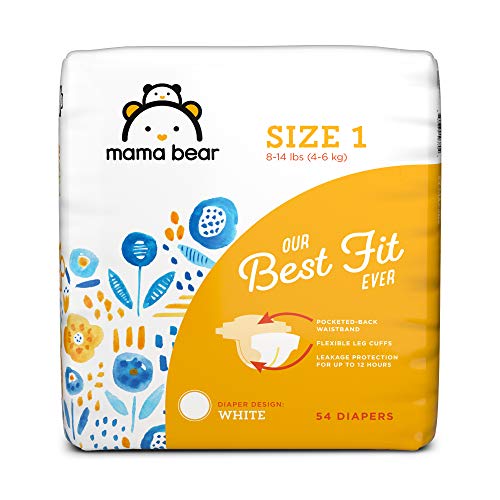 Image of Amazon Brand - Mama Bear Best Fit Diapers Size 1, 54 Count, White [Packaging May Vary]