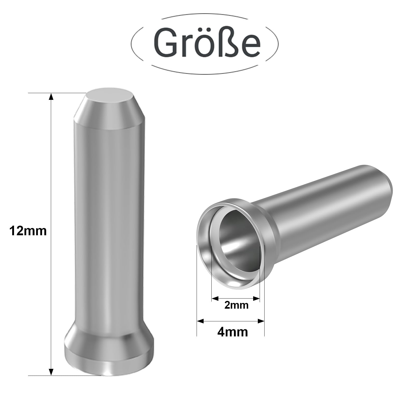 100 Cappucci Terminali Cavi Freni Bici - In Lega Alluminio Argento 12mm Per Freni E Cambio