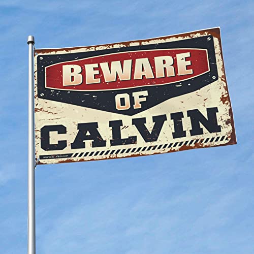 Poster Beware Of Calvin Flag humour déco chambre étudiant et tenture murale de bar