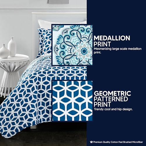 Chic Home Madrid 3 Piezas Reversible edredón Super Suave Microfibra Gran medallón diseño Felpudo con un diseño geométrico Impreso Juego de Cama con Decorativo Almohada y Sham, Doble Verde