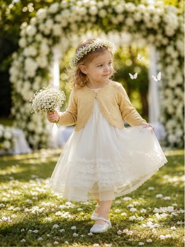 Image of Miipat Toddler Girls Cardigan Long Sleeve Bolero Shrug Kids Knit Sweater Cover Up Button Closure Cropped Tops