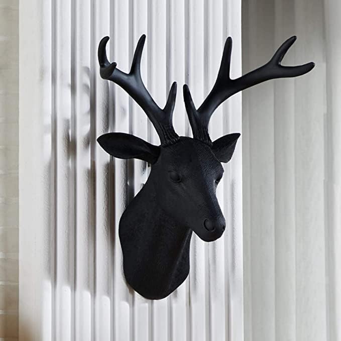 Deer Antlers Wall Sculpture 20 x 16 x 12 inches Faux Taxidermy Animal Wall Hanging (Black)