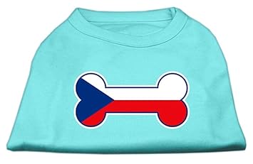 MiragePet Dog Cat Apparel Bone Shaped Czech Republic Flag Screen Print Shirts Aqua Medium (12)
