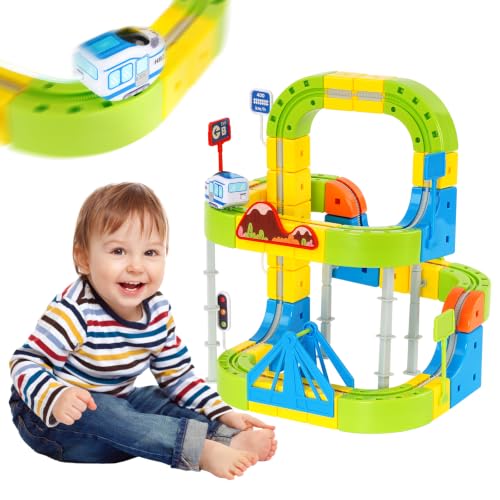 Tren Eléctrico Juguete Niños 125 Pcs - Pista de Carreras DIY Cube Track 3D - Juguetes para Niños 3 4 5 6 7 8 Años - Set de Tren de Juguete con Locomotora y Vías - Regalo Niño 3 Años y Juguetes 6 Años