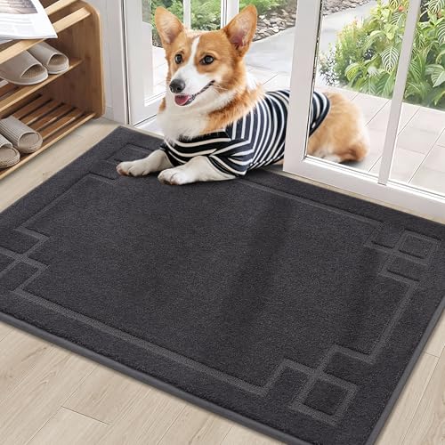 BEQHAUSE Door Mat 24" x 36", Non-Slip Door Mats Indoor Entryway Rugs Washable Low-Profile Absorbent and Stain Resist Floor Mats, Dog Door Mat for Front Back Door, Muddy Wet Shoes & Paws, Dar
