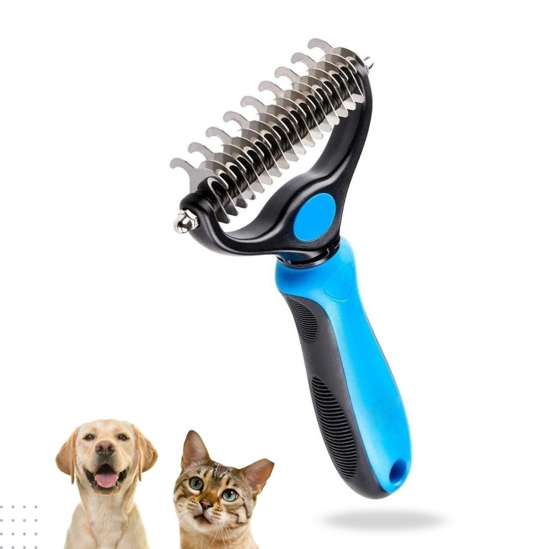 INFINITY INSIGHTS Cepillo para Gatos y Perros, Cepillo para Perros de Acero Inoxidable, Deslanador Quita Volumen, Desenreda, Masajea Suavemente la Piel. Mango Ligero y Antideslizante, Doble Cara