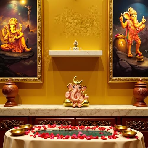 Image of Pearl Orange Chanda Ganesha | Gold Plated Ganpati Idol for Car Dashboard & Home,Pooja Room, Travel, Study Table | Blessings & Prosperity | Ganesha Murti | Height 2.5 Inch