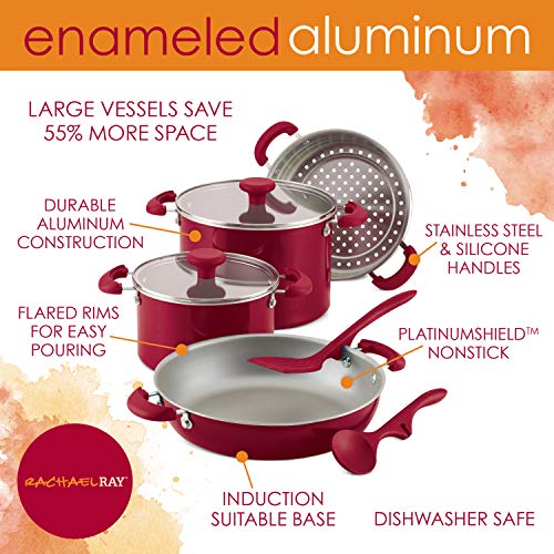 Rachael Ray 12166 8-Piece Create Delicious Stackable Nonstick Cookware Set, Aluminum, Red Shimmer - Image 14