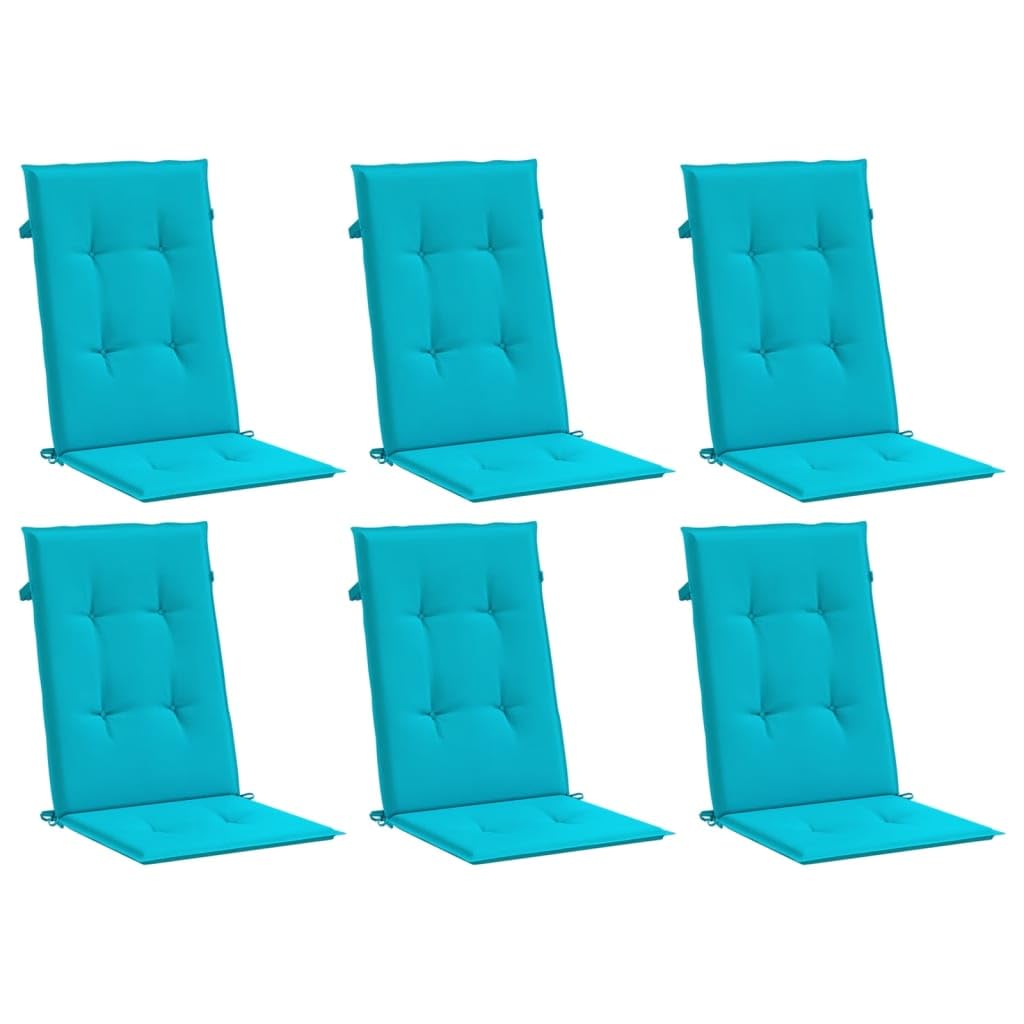 vidaXL Lot de 6 Coussins de Chaise à Dossier Haut, Galettes de Siège Anti-Glissement, Décoration Jardin Terrasse Patio, Turquoise Tissu