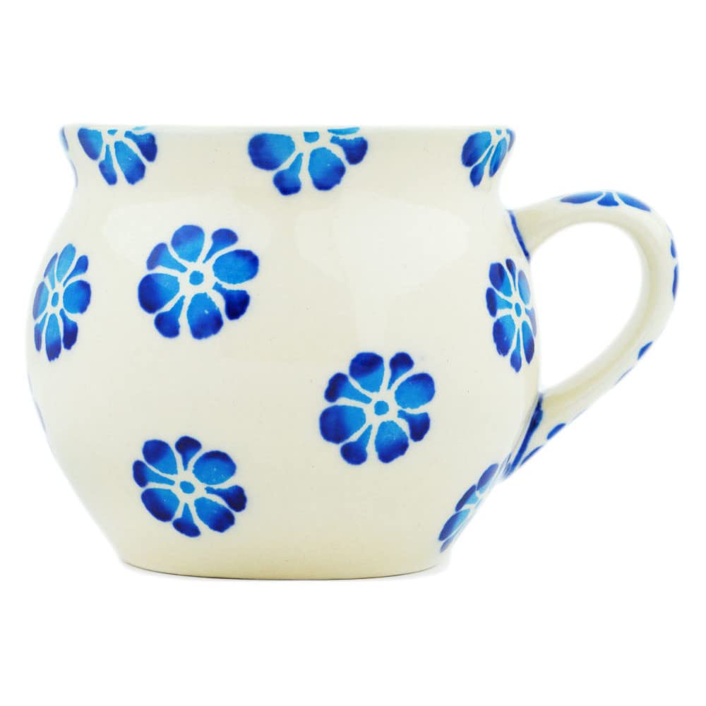 Polmedia Polish Pottery10 oz Bubble Mug (Tropical Blues Theme) + Certificate of Authenticity