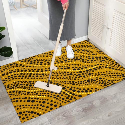 Paillasson jaune 60x90cm avec lignes et points pour entrée chic