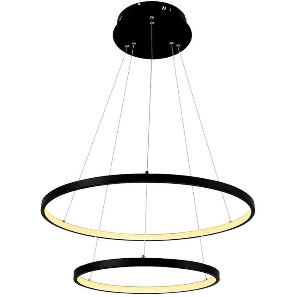 LRUII LED Pendant Light Fixture Modern Round Ceiling Lighting Indoor Chandelier Contemporary Lamp (Warm Light, 2 Ring Black 60cm 80cm) Comfortable Anniversary