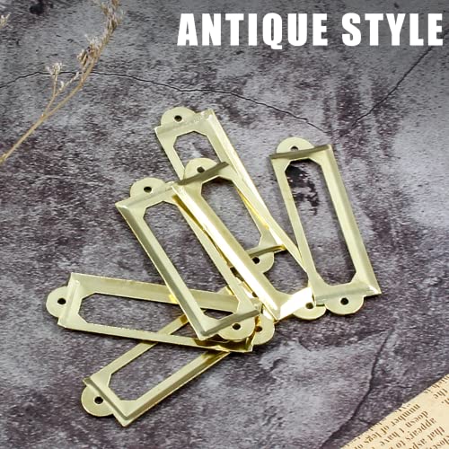 Murtenze 60Pcs 2.28'' X 0.63'' Antique Label Holder, Vintage Label Frame Metal Label Holders Name Card Holder For Cabinet, Cupboard, Drawer, Boxes, Filing Cabinet, Case, Gold #TOP4