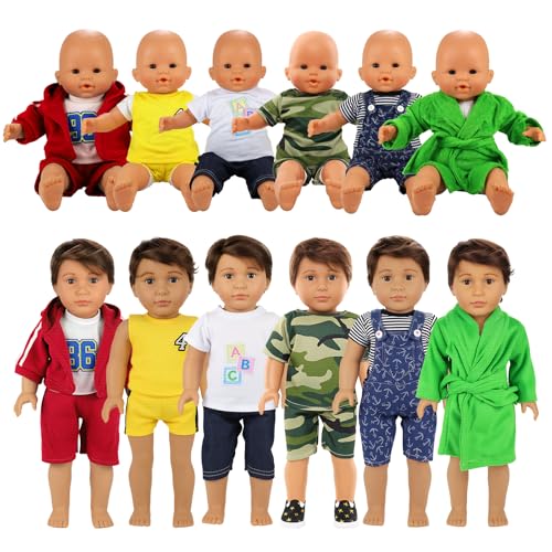 BARWA Boy Doll Clothes 6 Sets Doll Clothes Daily Casual Clothes Outfits Compatible for 14 to 16 Inch and 18 Inch Dolls