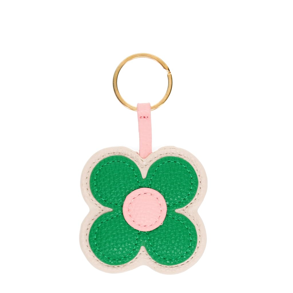 Rex London Faux Leather Keyring - Green daisy