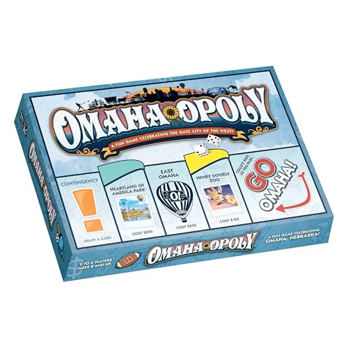 Juego de mesa Late For the Sky Omaha-Opoly – Juego de estrategia y comercio de propiedades en la ciudad de Omaha para 2 a 6 jugadores, 8+ años, edición coleccionable miniatura 1