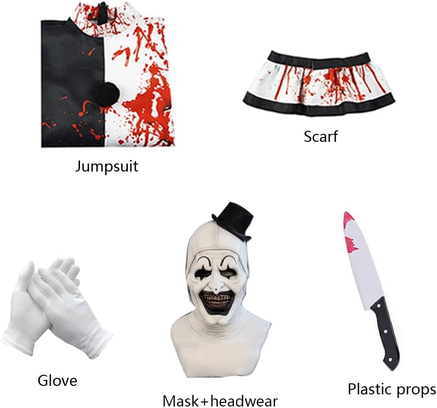 Clown Black White Jumpsuit With Mask Scary Movie Costume Halloween - Image 5