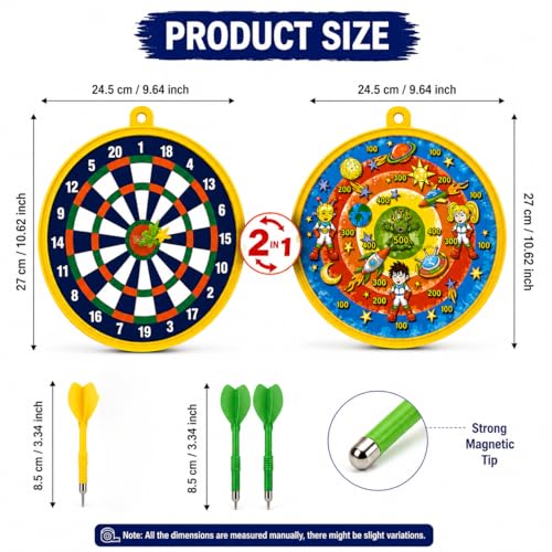 Image of 2 in 1 Magnetic Dart Board Game for Kids & Family Double Sided Indoor Dartboard with Space Target Game Safe Magnetic Darts Toy for Boys Girls Age 4 5 6 7 8 9 10+ Years Birthday Gift Party Game Set